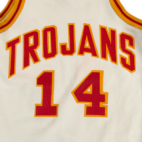 Vintage High School Basketball Jersey Adult SMALL White Red Trojans Spanjian 70s