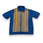 Paul Fredrick Shirt Adult EXTRA LARGE Blue Yellow Cotton Knit Zip Up Retro Mod