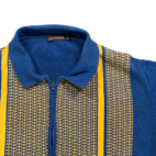 Paul Fredrick Shirt Adult EXTRA LARGE Blue Yellow Cotton Knit Zip Up Retro Mod