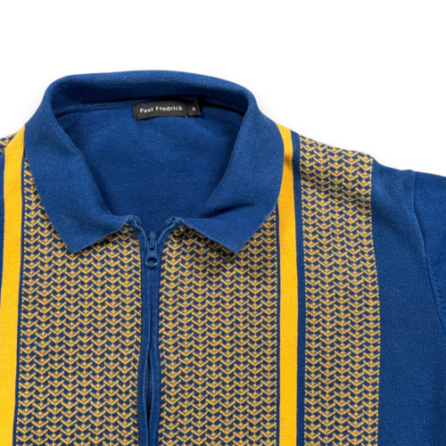 Paul Fredrick Shirt Adult EXTRA LARGE Blue Yellow Cotton Knit Zip Up Retro Mod-2 Paul Fredrick Shirt Adult EXTRA LARGE Blue Yellow Cotton Knit Zip Up Retro Mod