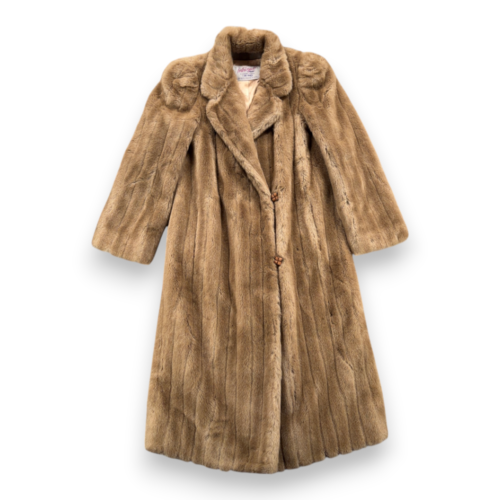 Vintage De Ball Fur Coat Womens SMALL Brown Faux Intrigue Long Union USA 80s