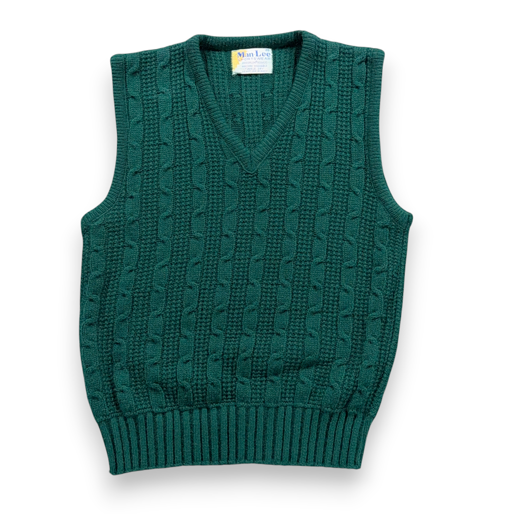 Vintage Man Lee Sweater Vest Adult EXTRA SMALL Green Cable Knit Acrylic USA 70s-1 Vintage Man Lee Sweater Vest Adult EXTRA SMALL Green Cable Knit Acrylic USA 70s