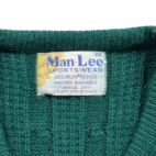 Vintage Man Lee Sweater Vest Adult EXTRA SMALL Green Cable Knit Acrylic USA 70s