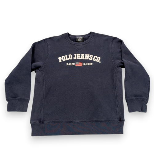 Vintage Ralph Lauren Polo Jeans Co Sweater Adult MEDIUM Blue Sweatshirt Flag 90s