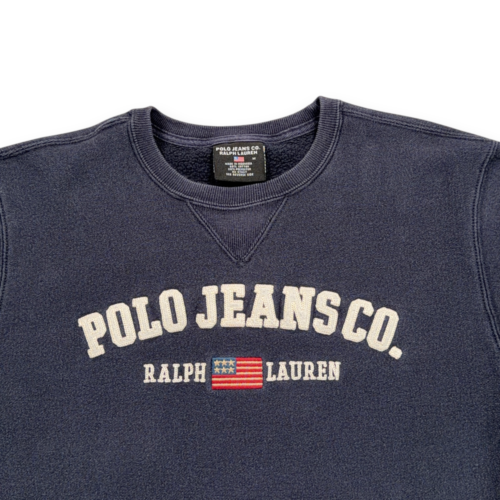 Vintage Ralph Lauren Polo Jeans Co Sweater Adult MEDIUM Blue Sweatshirt Flag 90s-2 Vintage Ralph Lauren Polo Jeans Co Sweater Adult MEDIUM Blue Sweatshirt Flag 90s