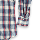 Vintage Ely Plains Western Shirt Adult LARGE Blue Red Plaid Pearl Snap 80s