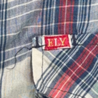 Vintage Ely Plains Western Shirt Adult LARGE Blue Red Plaid Pearl Snap 80s