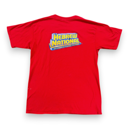 Vintage Hebrew National Shirt Adult LARGE Red Hot Dog Food Promo Advertising Y2K