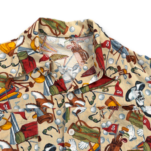 Vintage Golf Shirt Adult EXTRA LARGE Brown All Over Print Novelty Camp USA 80s-2 Vintage Golf Shirt Adult EXTRA LARGE Brown All Over Print Novelty Camp USA 80s