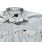 Vintage Wrangler Western Shirt Adult MEDIUM Blue Pastel Plaid Pearl Snap USA 80s
