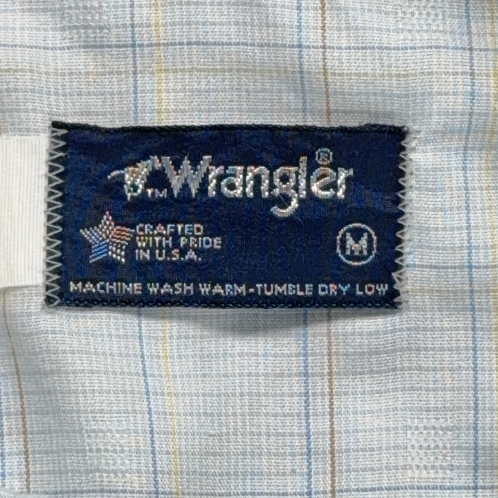 Vintage Wrangler Western Shirt Adult MEDIUM Blue Pastel Plaid Pearl Snap USA 80s-6 Vintage Wrangler Western Shirt Adult MEDIUM Blue Pastel Plaid Pearl Snap USA 80s