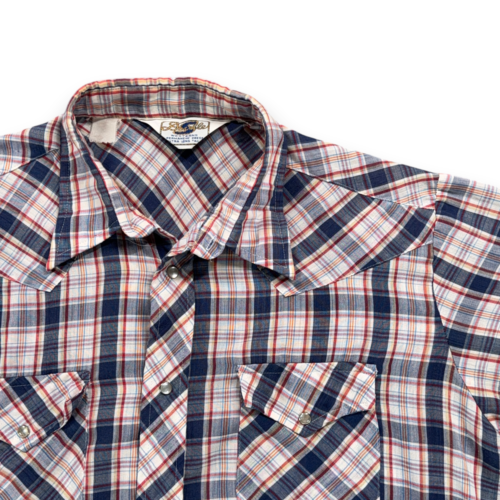 Vintage Double S Western Shirt Adult LARGE Blue Red Plaid Pearl Snap USA 70s-2 Vintage Double S Western Shirt Adult LARGE Blue Red Plaid Pearl Snap USA 70s