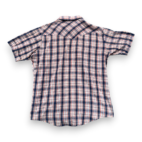 Vintage Double S Western Shirt Adult LARGE Blue Red Plaid Pearl Snap USA 70s