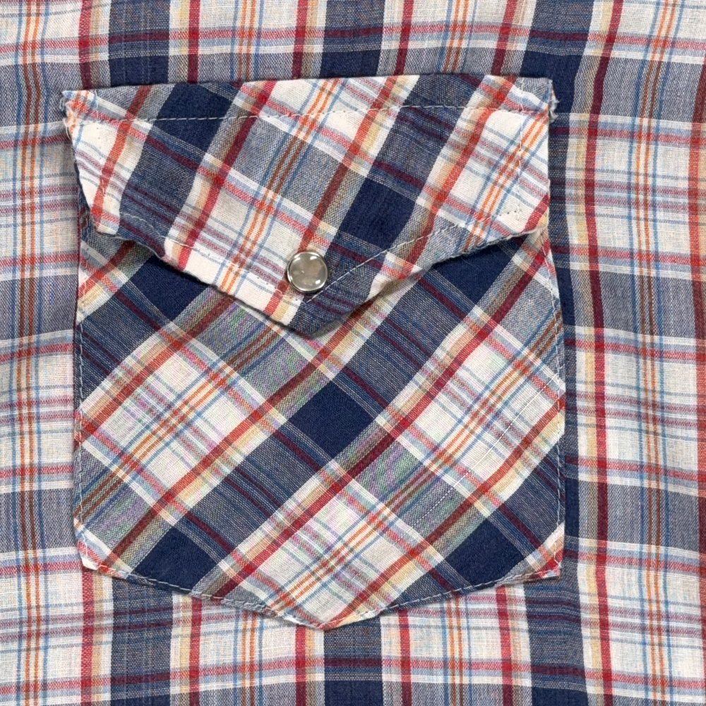 Vintage Double S Western Shirt Adult LARGE Blue Red Plaid Pearl Snap USA 70s-7 Vintage Double S Western Shirt Adult LARGE Blue Red Plaid Pearl Snap USA 70s