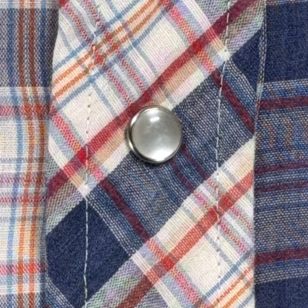 Vintage Double S Western Shirt Adult LARGE Blue Red Plaid Pearl Snap USA 70s-8 Vintage Double S Western Shirt Adult LARGE Blue Red Plaid Pearl Snap USA 70s