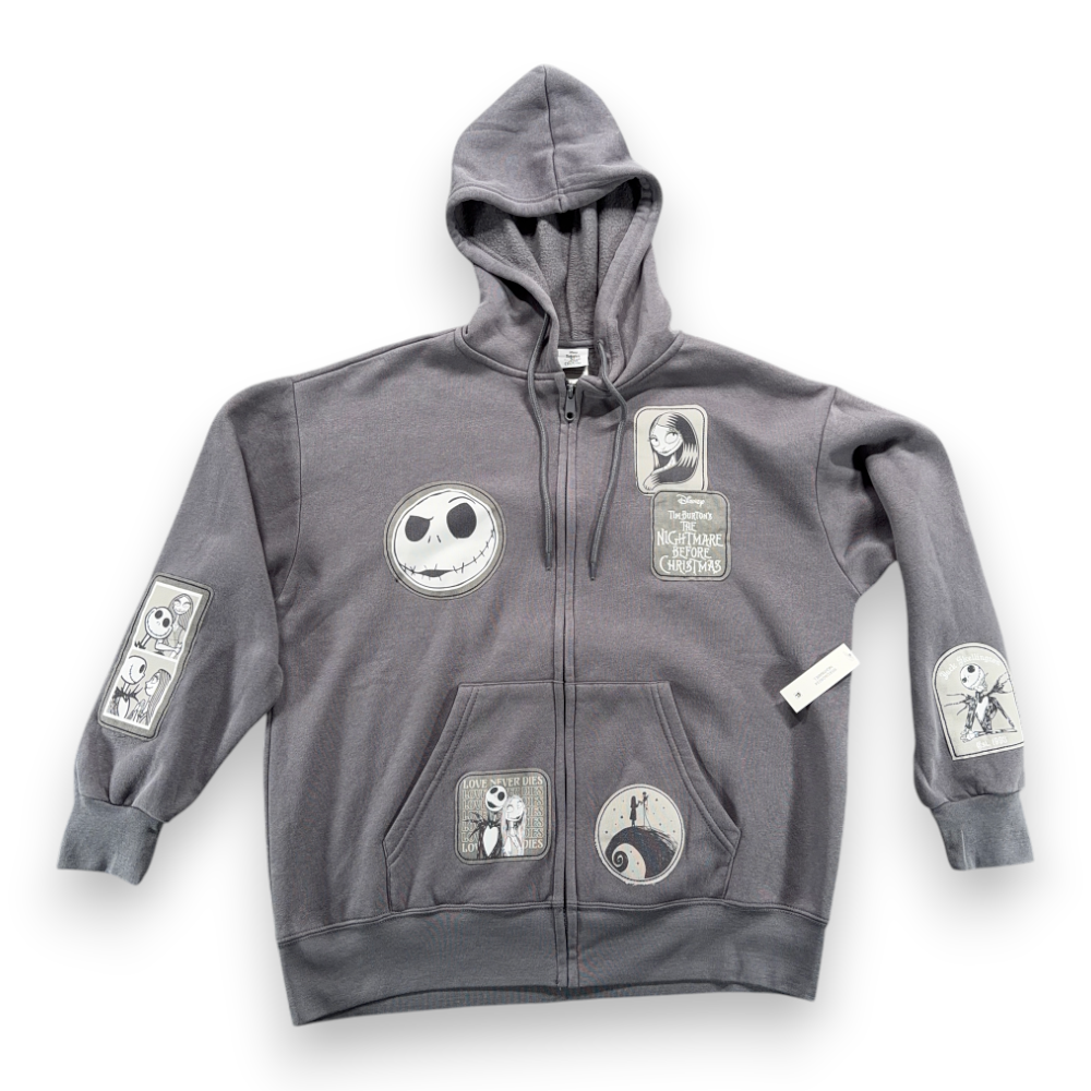 Disney Nightmare Before Christmas Sweater Womens LARGE Gray Hoodie Jack Sally-1 Disney Nightmare Before Christmas Sweater Womens LARGE Gray Hoodie Jack Sally