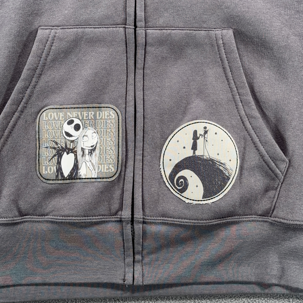 Disney Nightmare Before Christmas Sweater Womens LARGE Gray Hoodie Jack Sally-8 Disney Nightmare Before Christmas Sweater Womens LARGE Gray Hoodie Jack Sally