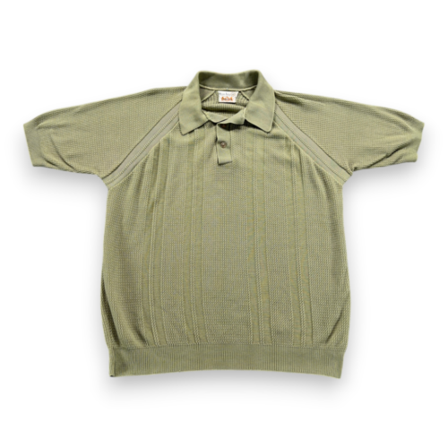 Vintage Campus Polo Shirt Adult LARGE Green Ban Lon Knit Textured Mod USA 60s