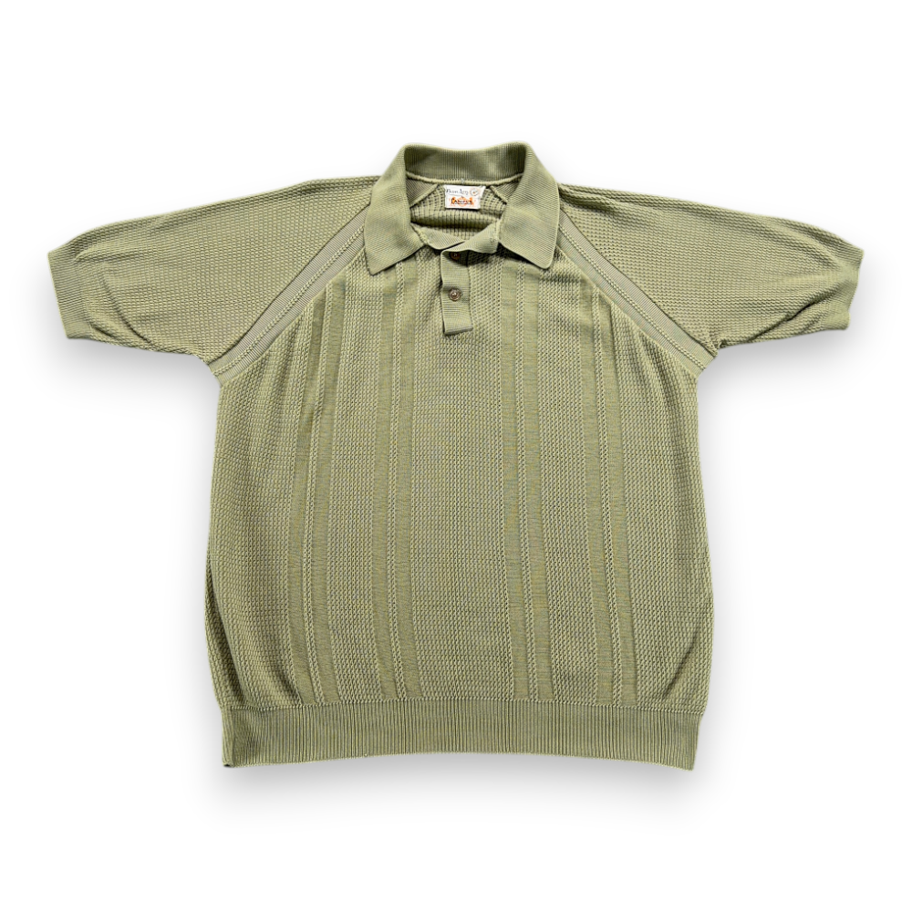 Vintage Campus Polo Shirt Adult LARGE Green Ban Lon Knit Textured Mod USA 60s-1 Vintage Campus Polo Shirt Adult LARGE Green Ban Lon Knit Textured Mod USA 60s