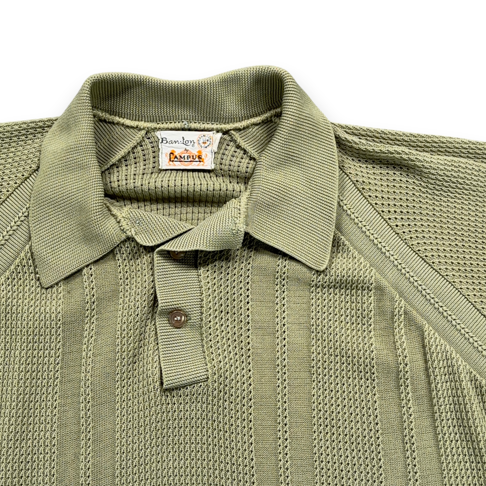 Vintage Campus Polo Shirt Adult LARGE Green Ban Lon Knit Textured Mod USA 60s-2 Vintage Campus Polo Shirt Adult LARGE Green Ban Lon Knit Textured Mod USA 60s