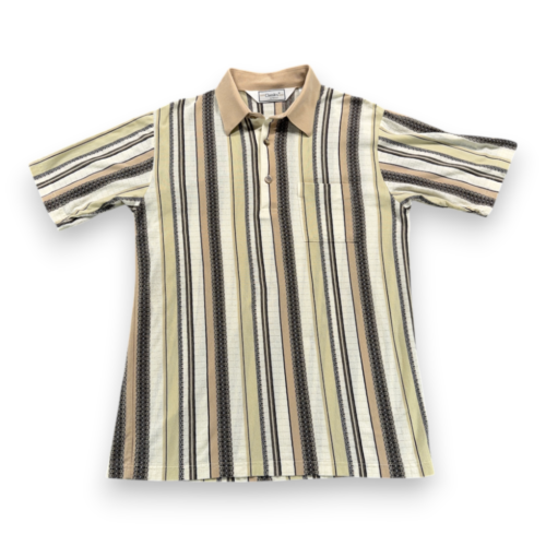 Vintage Classics Palmland Polo Shirt Adult MEDIUM Brown Striped Geometric 90s