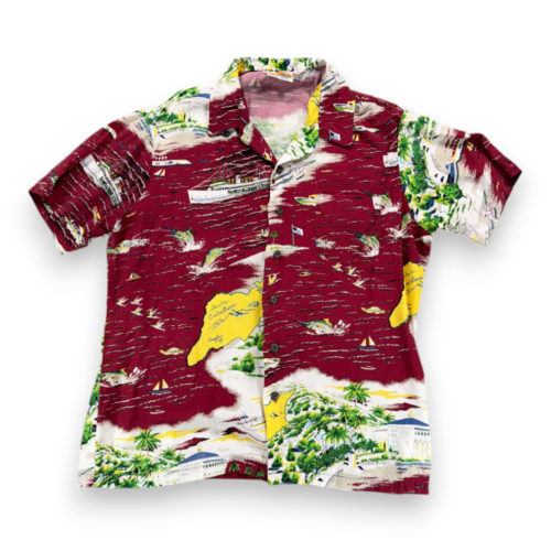 Vintage Kennington Hawaiian Shirt Adult LARGE Red Santa Catalina Cali Rayon 90s