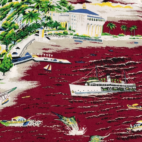 Vintage Kennington Hawaiian Shirt Adult LARGE Red Santa Catalina Cali Rayon 90s