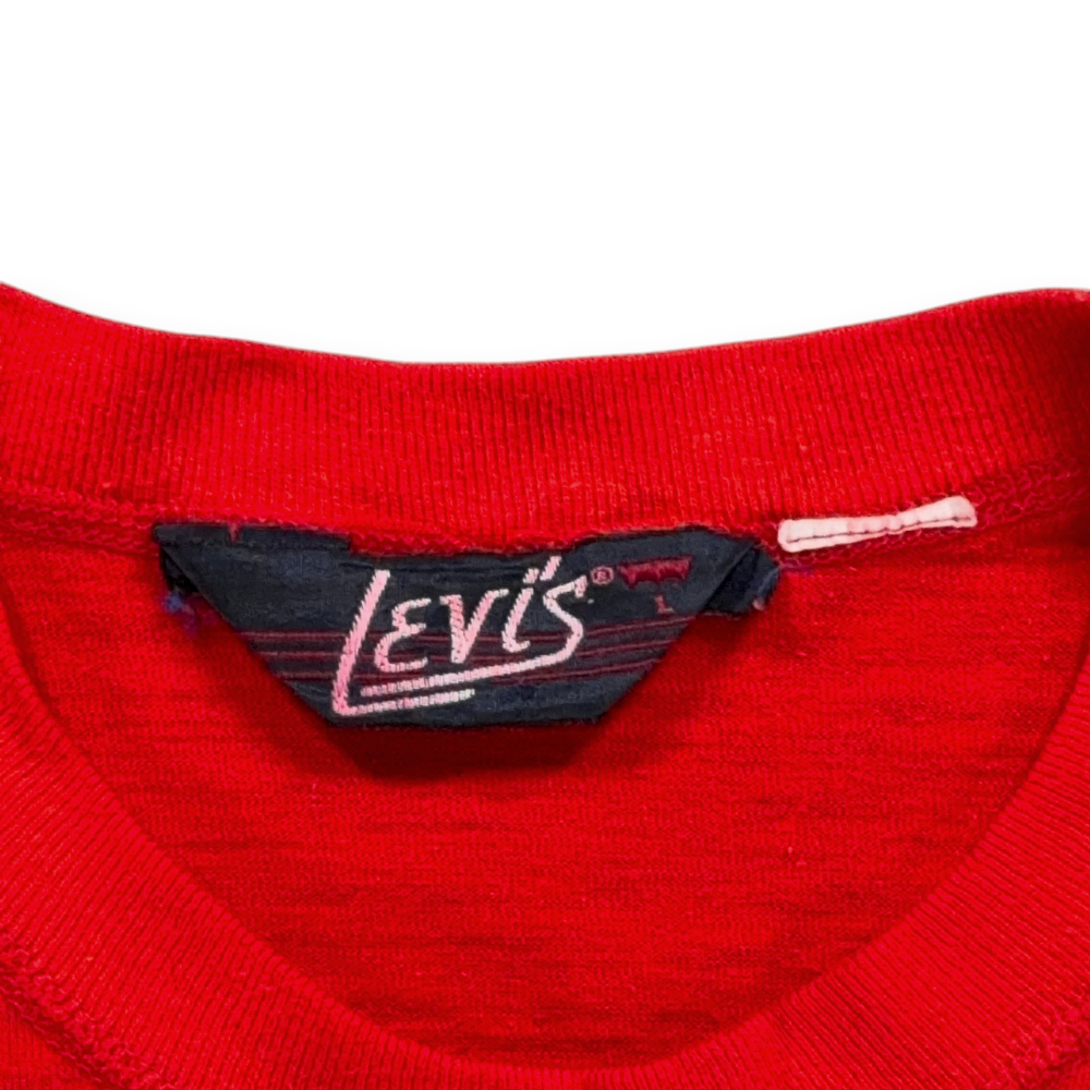 Vintage Levis Shirt Adult SMALL Red Script Logo Tee Ringer Patch 70s-5 Vintage Levis Shirt Adult SMALL Red Script Logo Tee Ringer Patch 70s