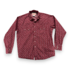 Wrangler Western Shirt Adult LARGE Red Striped Geometric Pearl Snap Cowboy Rodeo