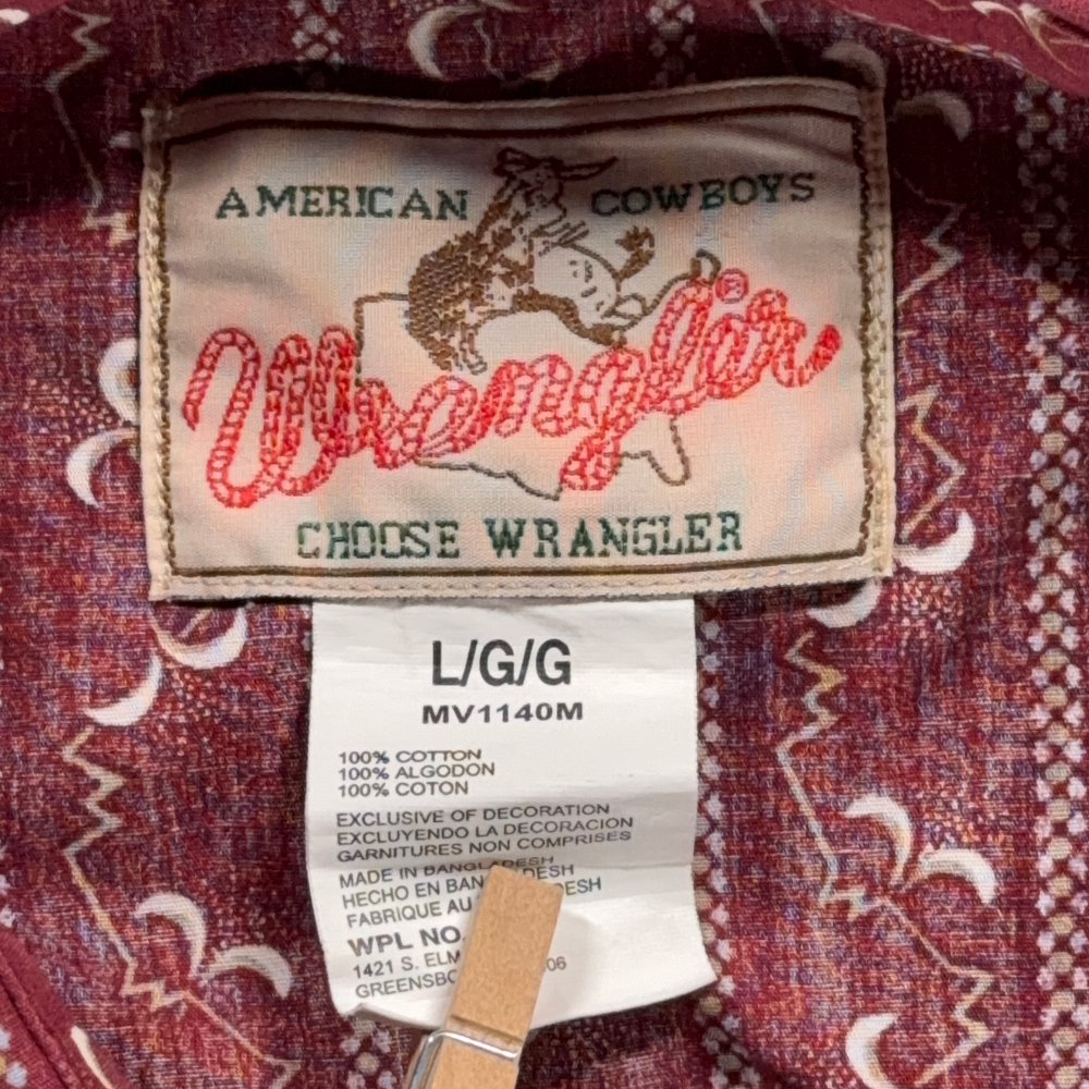 Wrangler Western Shirt Adult LARGE Red Striped Geometric Pearl Snap Cowboy Rodeo-4 Wrangler Western Shirt Adult LARGE Red Striped Geometric Pearl Snap Cowboy Rodeo