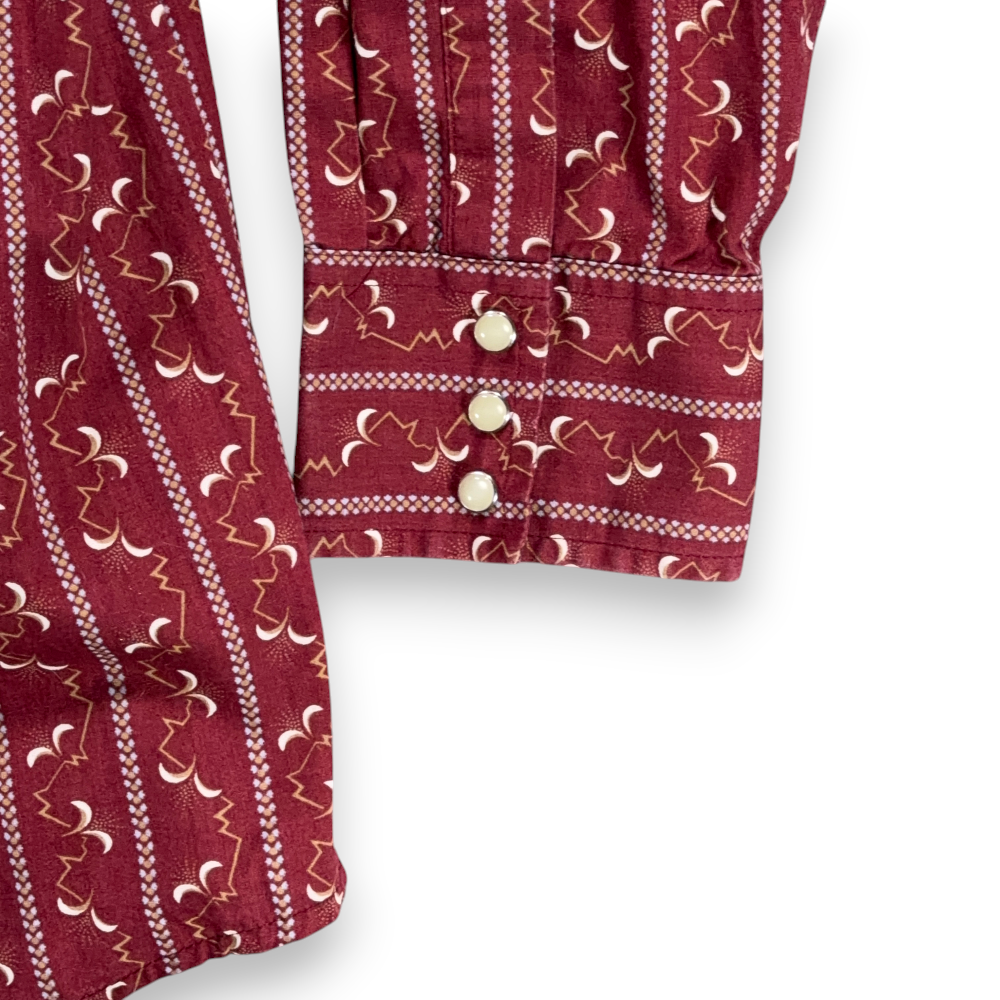 Wrangler Western Shirt Adult LARGE Red Striped Geometric Pearl Snap Cowboy Rodeo-5 Wrangler Western Shirt Adult LARGE Red Striped Geometric Pearl Snap Cowboy Rodeo