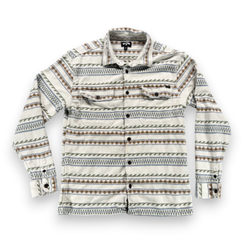 Billabong Shirt Adult MEDIUM White Brown Blue Striped Geometric Flannel Surf