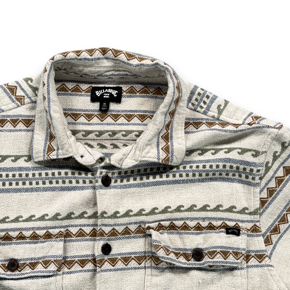 Billabong Shirt Adult MEDIUM White Brown Blue Striped Geometric Flannel Surf-2 Billabong Shirt Adult MEDIUM White Brown Blue Striped Geometric Flannel Surf