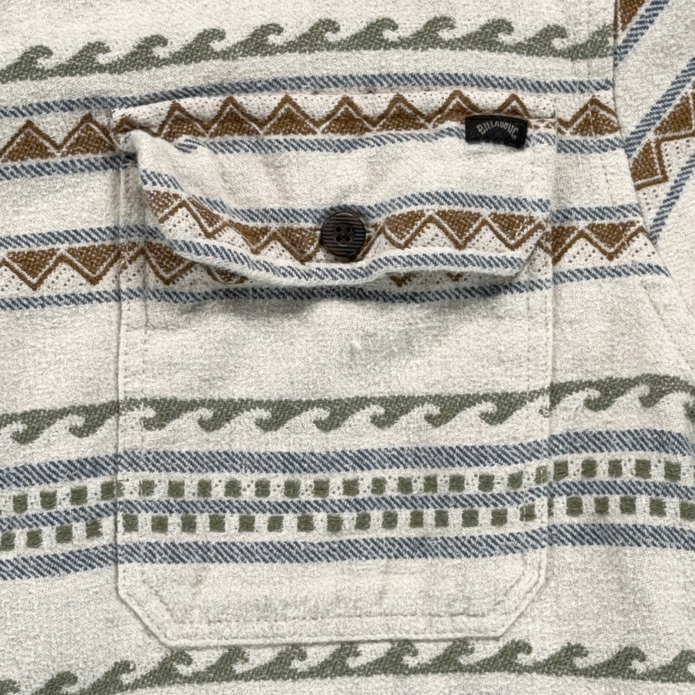 Billabong Shirt Adult MEDIUM White Brown Blue Striped Geometric Flannel Surf-5 Billabong Shirt Adult MEDIUM White Brown Blue Striped Geometric Flannel Surf