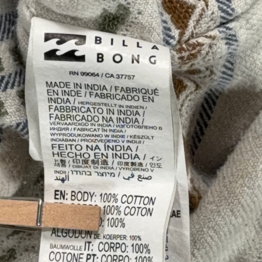 Billabong Shirt Adult MEDIUM White Brown Blue Striped Geometric Flannel Surf-8 Billabong Shirt Adult MEDIUM White Brown Blue Striped Geometric Flannel Surf
