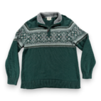 LL Bean Sweater Adult MEDIUM Green Gray Quarter Zip Fair Isle Nordic Cotton Y2K