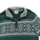 LL Bean Sweater Adult MEDIUM Green Gray Quarter Zip Fair Isle Nordic Cotton Y2K