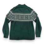 LL Bean Sweater Adult MEDIUM Green Gray Quarter Zip Fair Isle Nordic Cotton Y2K