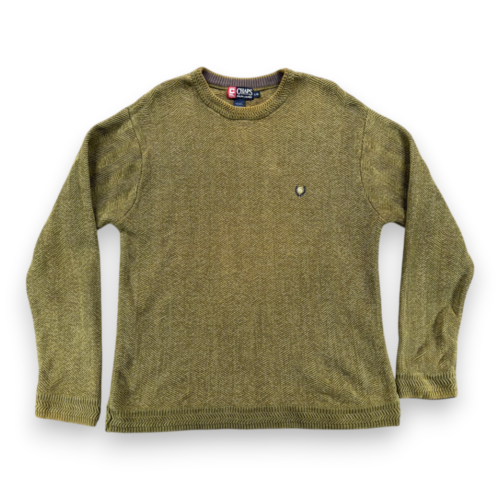 Vintage Chaps Ralph Lauren Sweater Adult LARGE Green Cotton Herringbone Knit Y2K