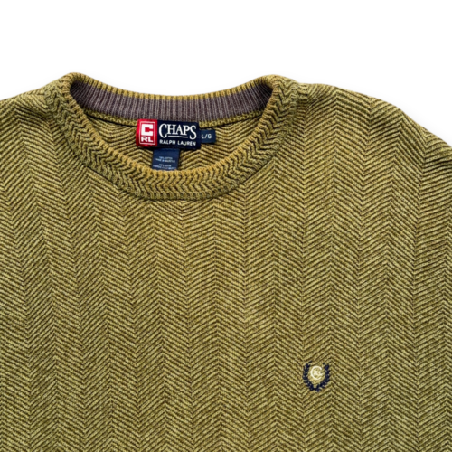 Vintage Chaps Ralph Lauren Sweater Adult LARGE Green Cotton Herringbone Knit Y2K-2 Vintage Chaps Ralph Lauren Sweater Adult LARGE Green Cotton Herringbone Knit Y2K