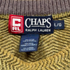 Vintage Chaps Ralph Lauren Sweater Adult LARGE Green Cotton Herringbone Knit Y2K