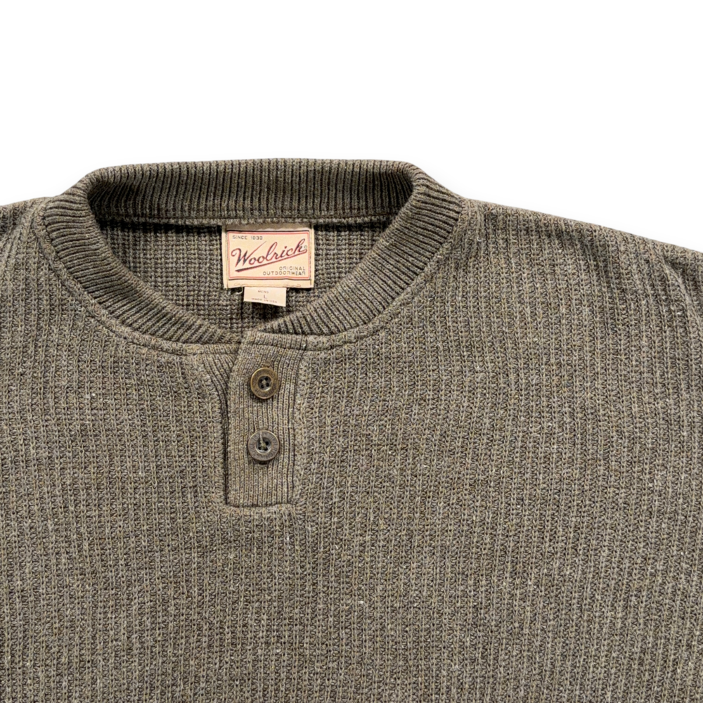Vintage Woolrich Sweater Adult LARGE Brown Henley Cotton Acrylic Outdoor USA 90s