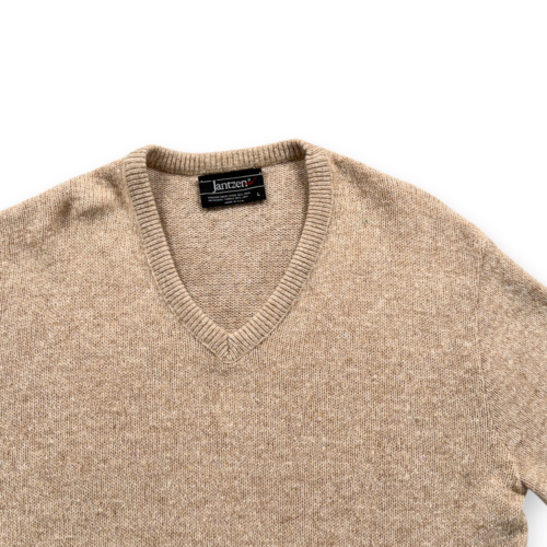 Vintage Jantzen Sweater Adult LARGE Brown Heather Oatmeal Knit Vneck USA 80s-2 Vintage Jantzen Sweater Adult LARGE Brown Heather Oatmeal Knit Vneck USA 80s