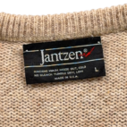 Vintage Jantzen Sweater Adult LARGE Brown Heather Oatmeal Knit Vneck USA 80s