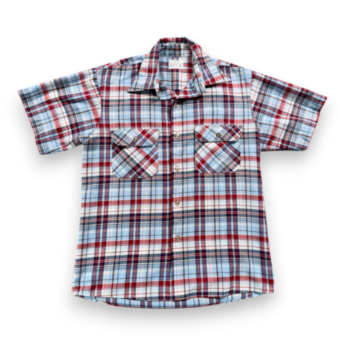Vintage Big Mac Shirt Adult MEDIUM Blue Red Plaid Camp Collar Workwear 70s