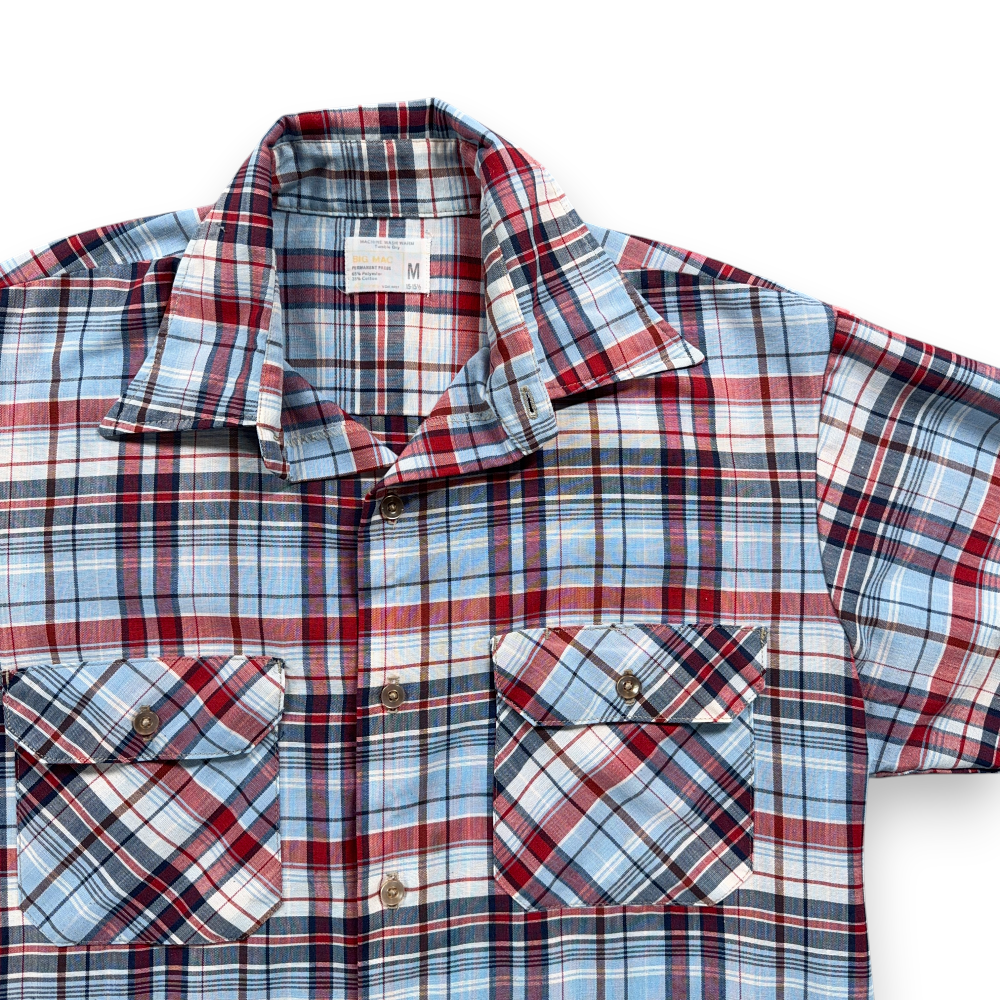 Vintage Big Mac Shirt Adult MEDIUM Blue Red Plaid Camp Collar Workwear 70s-2 Vintage Big Mac Shirt Adult MEDIUM Blue Red Plaid Camp Collar Workwear 70s