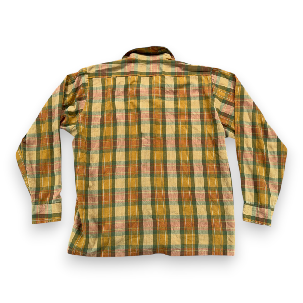 Vintage Madras Shirt Adult LARGE Yellow Green Plaid Loop Collar Camp Mod 60s-3 Vintage Madras Shirt Adult LARGE Yellow Green Plaid Loop Collar Camp Mod 60s