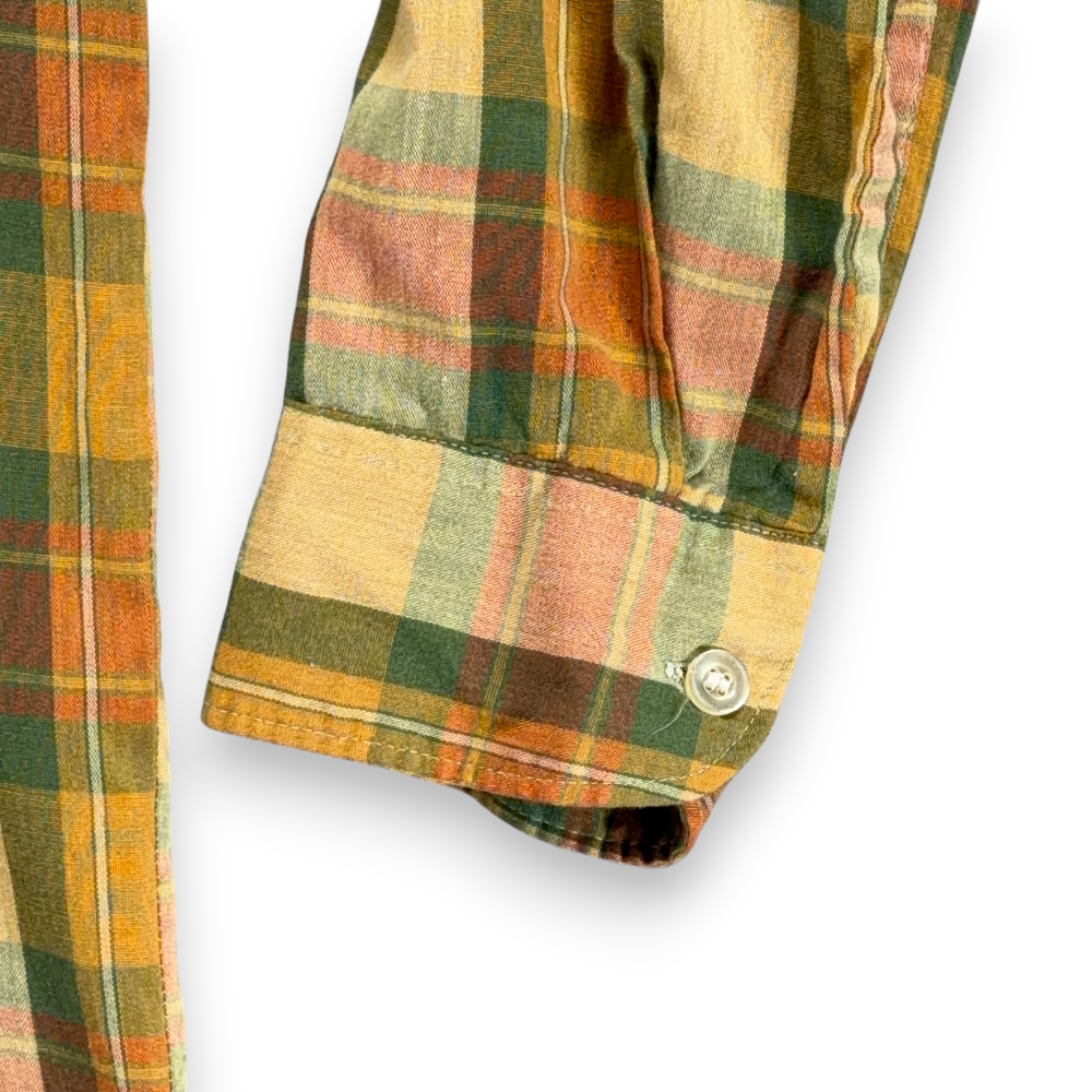 Vintage Madras Shirt Adult LARGE Yellow Green Plaid Loop Collar Camp Mod 60s-5 Vintage Madras Shirt Adult LARGE Yellow Green Plaid Loop Collar Camp Mod 60s