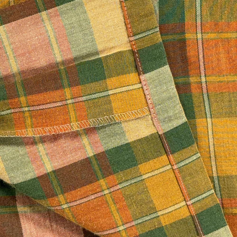 Vintage Madras Shirt Adult LARGE Yellow Green Plaid Loop Collar Camp Mod 60s-6 Vintage Madras Shirt Adult LARGE Yellow Green Plaid Loop Collar Camp Mod 60s