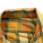 Vintage Madras Shirt Adult LARGE Yellow Green Plaid Loop Collar Camp Mod 60s